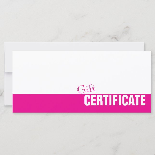 Simple Plain Pink and White Gift Certificate Card (Front)