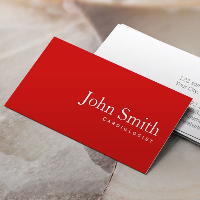 Simple Plain Red Cardiologist Business Card (Creator Uploaded)