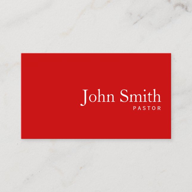 Simple Plain Red Pastor Business Card (Front)