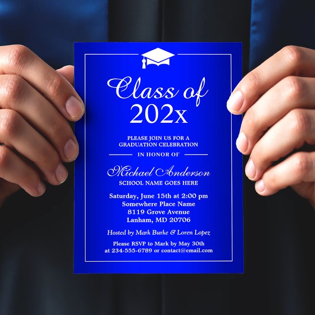 Simple Plain Royal Blue Graduation Party Invitation (Creator Uploaded)