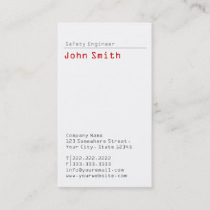 Simple Plain Safety Engineer Business Card