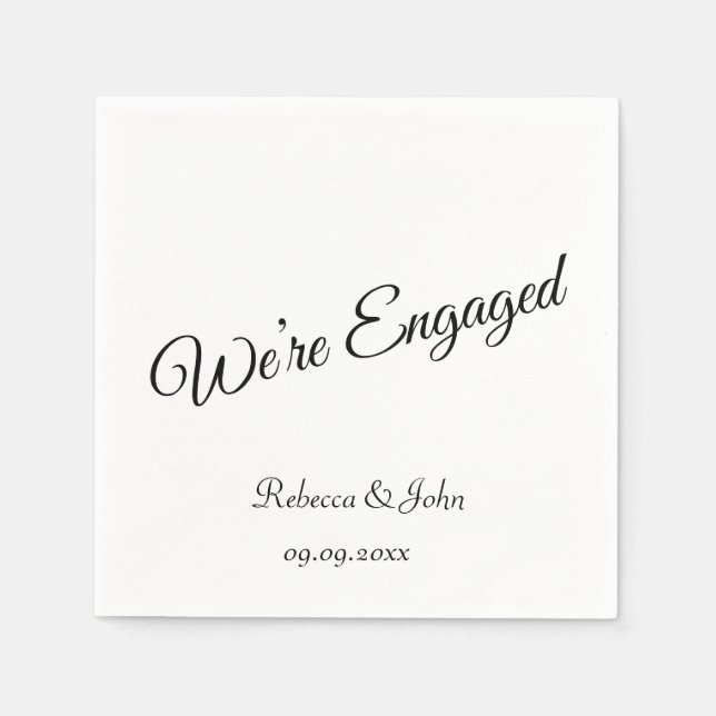 Simple Plain Script Engagement Party Paper Custom Napkin (Front)