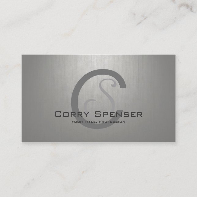 Simple Plain Silver Custom Monogram Card (Front)