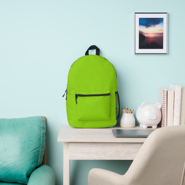 Simple plain solid green printed backpack (Insitu)