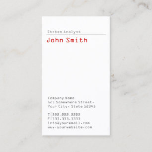 Simple Plain System Analyst Business Card
