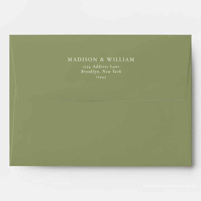 Simple Plain Text Moss Green Wedding Envelope (Back (Top Flap))