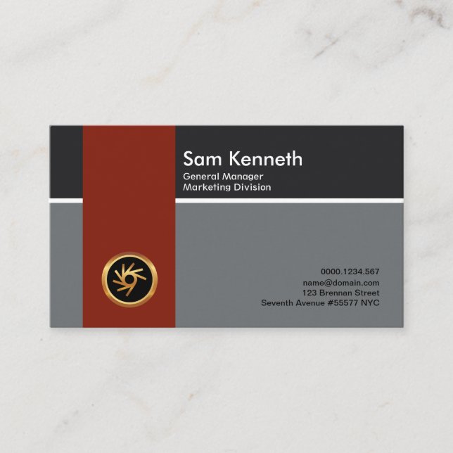 Simple Plain Vertical Red Stripe General Manager Business Card (Front)