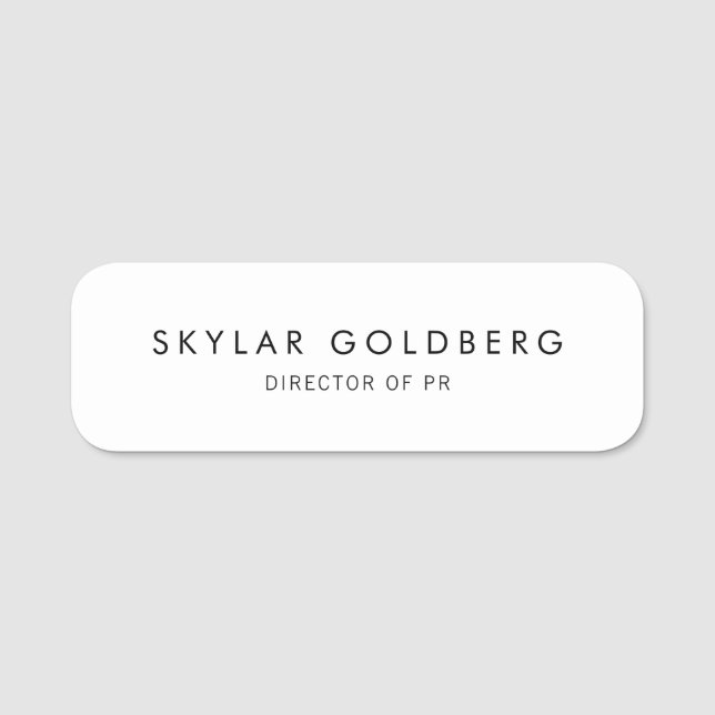 Simple Plain White  Name Tag (Front)