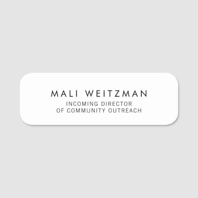 Simple Plain White  Name Tag (Front)