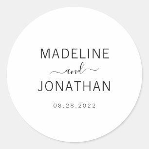 Simple Plain White Wedding Couple Classic Round Sticker