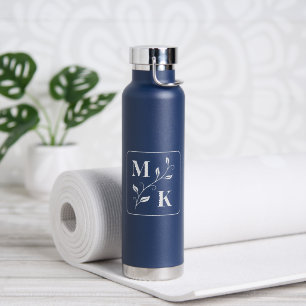 Simple Plant Monogram Initials Water Bottle