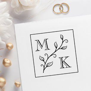 Simple Plant Monogram Initials Wedding Couple Rubber Stamp