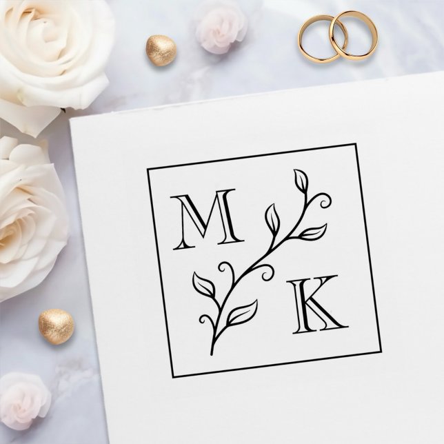 Simple Plant Monogram Initials Wedding Couple Self-inking Stamp (Creator Uploaded)