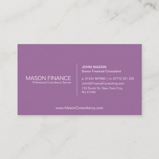 Simple Plum Customisable Business Card Template (Front)