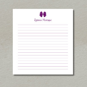 Simple Plum Purple Bow Script Custom Name Lined Notepad