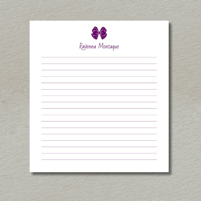 Simple Plum Purple Bow Script Custom Name Lined  Notepad (Creator Uploaded)