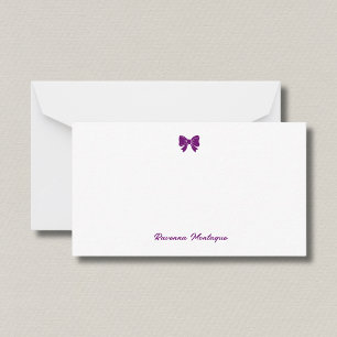 Simple Plum Purple Chic Bow Handwritten Name  Card