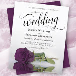 Simple Plum Purple Rose BUDGET Wedding Invitation<br><div class="desc">This simple yet beautiful budget wedding invitation features an elegant design with a single long stemmed plum purple or eggplant coloured rose and elegant script calligraphy. The affordable low price makes this invite the perfect choice for elegance style and grace without breaking the bank.</div>