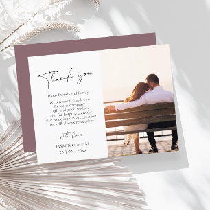 Simple Plum Purple Script Photo Wedding Thank You Postcard