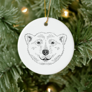 Simple Polar Bear Head Line Art Sketch With Text Ceramic Tree Decoration