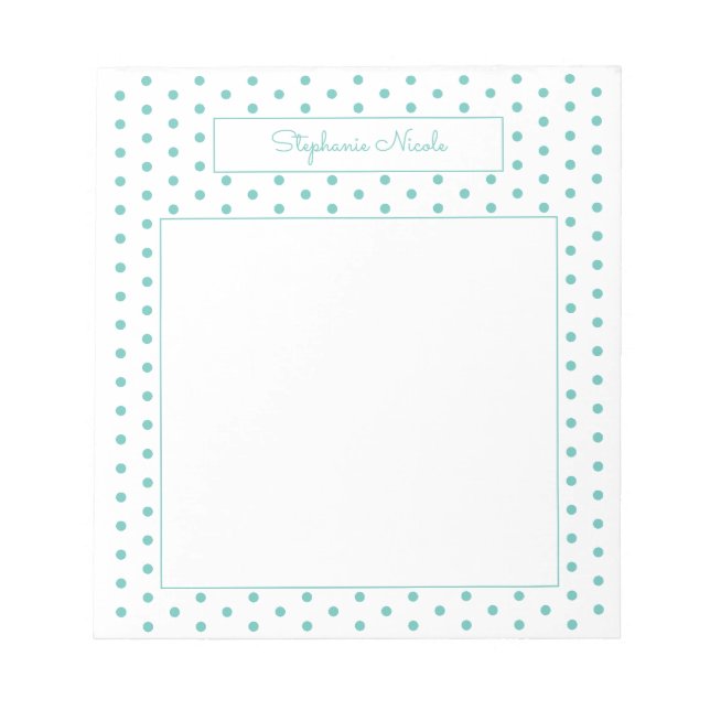Simple Polka Aqua Personalised Lined Notepad (Front)