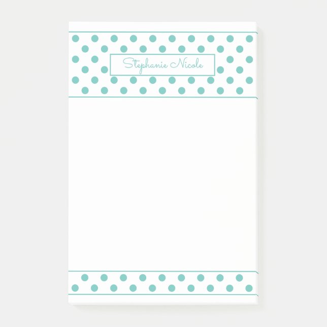Simple Polka Dot Aqua Personalised Border Post-it Notes (Front)
