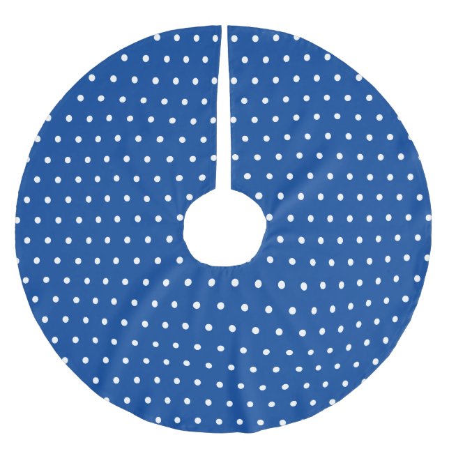 Simple Polka Dot Blue and White Brushed Polyester Tree Skirt (Front)