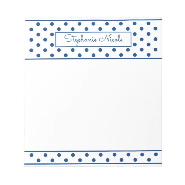 Simple Polka Dot Blue Personalised  Notepad (Front)