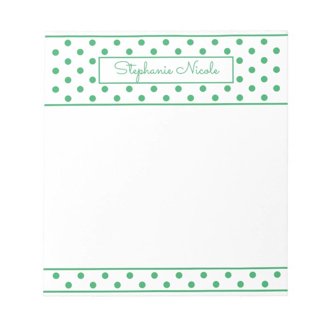 Simple Polka Dot Green Personalised  Notepad (Front)