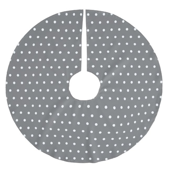 Simple Polka Dot Grey and White Brushed Polyester Tree Skirt (Front)