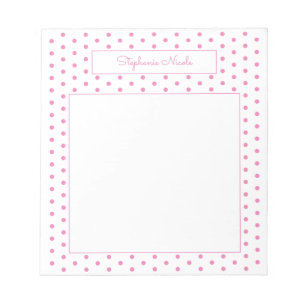Simple Polka Dot Pink Personalised Thin Border Notepad