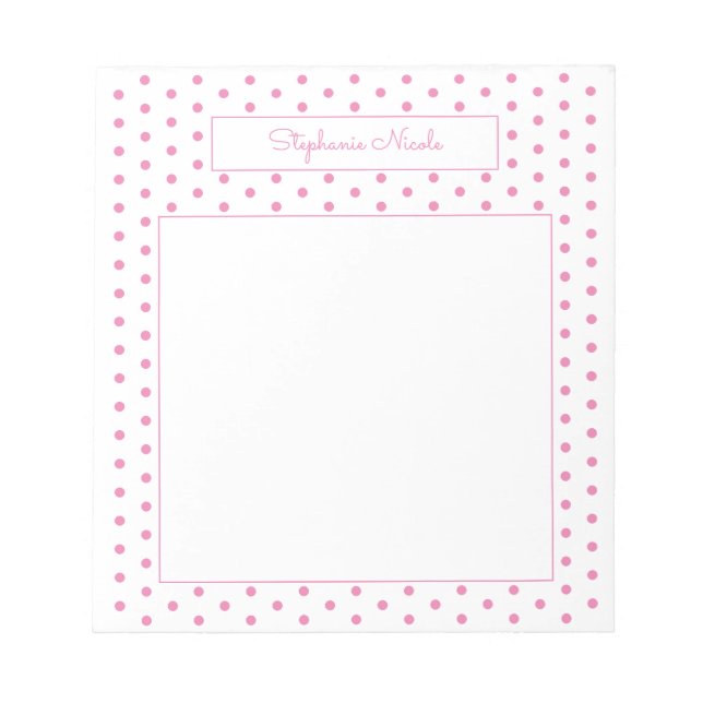 Simple Polka Dot Pink Personalised Thin Border Notepad (Front)