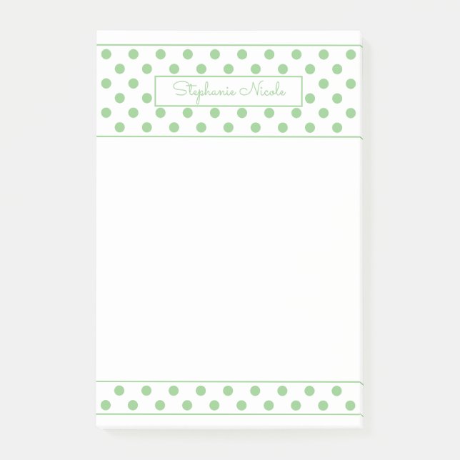 Simple Polka Dot Sage Personalised Border Post-it Notes (Front)
