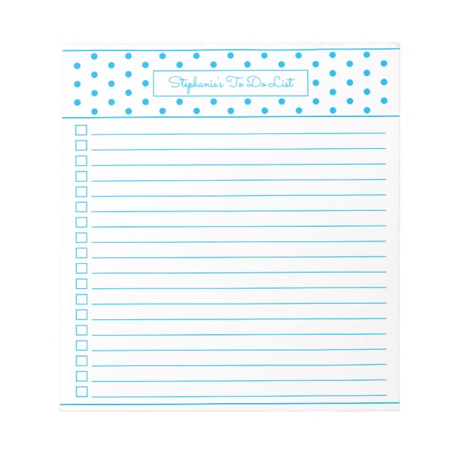 Simple Polka Dot Sky Blue One Column Checklist Notepad (Front)