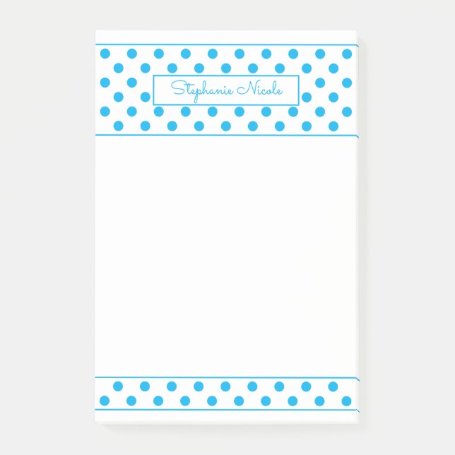Simple Polka Dot Sky Blue Personalised  Post-it Notes (Front)