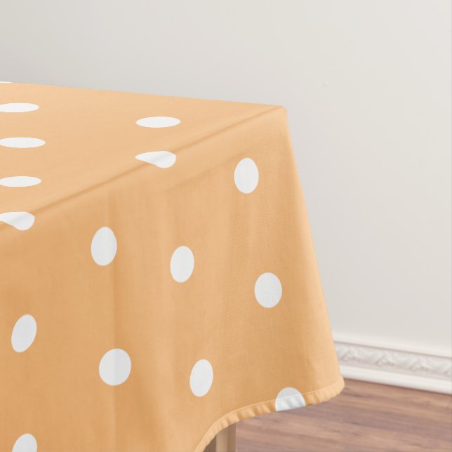 Simple Polka Dots Light Orange and White Tablecloth (In Situ)