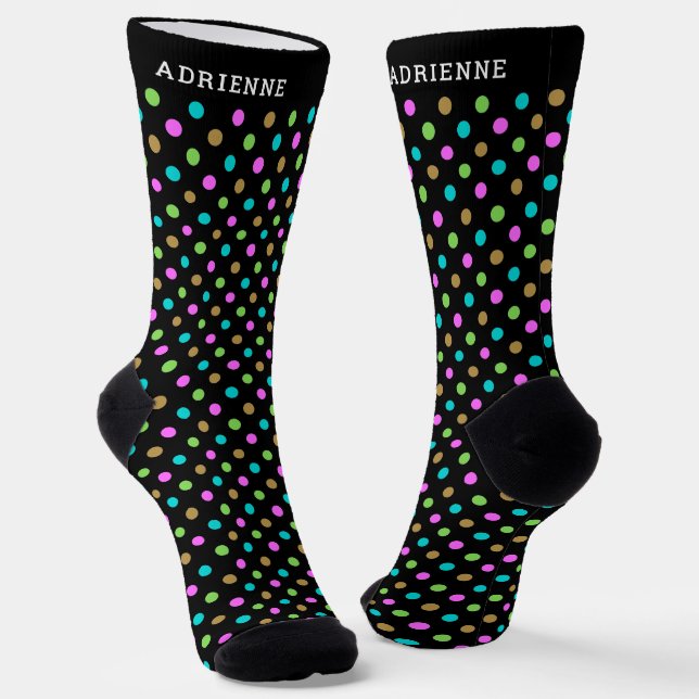 Simple Polka Dots Pattern Personalised Black Socks (Angled)