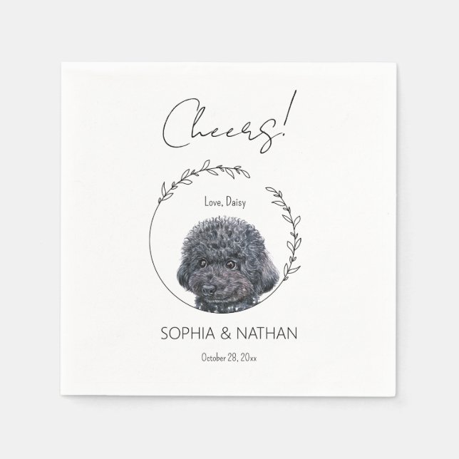 Simple Poodle Dog Wedding Cocktail  Napkin (Front)