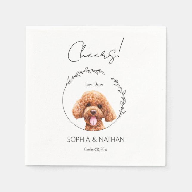 Simple Poodle Dog Wedding Cocktail  Napkin (Front)
