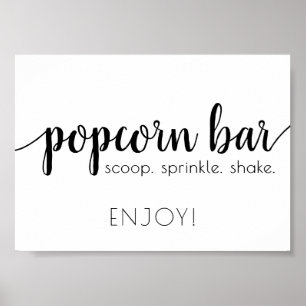 Simple Popcorn Bar Black Script Any Event Sign