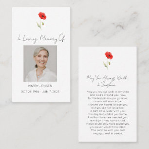 Simple Poppy Photo Funeral Prayer Card