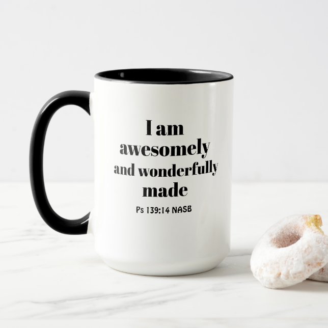 Simple Positive Bible Affirmation Christian Black Mug (With Donut)