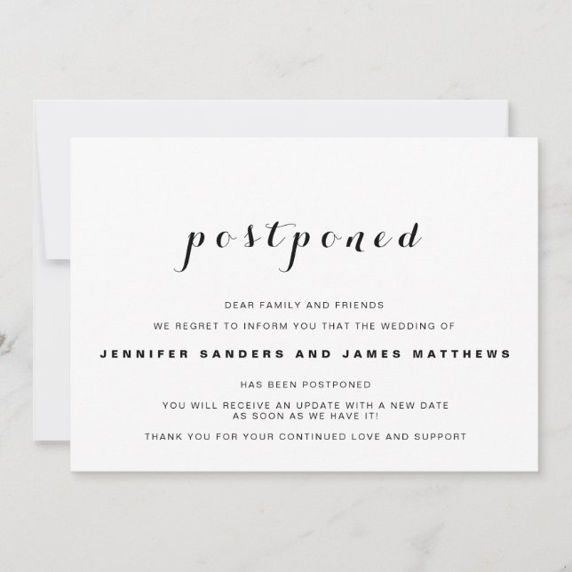 Simple Postponed Wedding Announcement (Front)