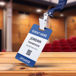 Simple Practical Dark Blue QR Code Event ID ID Badge