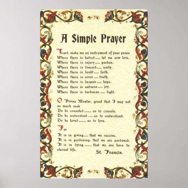simple prayer=st. francis=pope francis=florentine poster (Front)