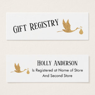 Simple Preppy Gold Stork Gift Registry Insert Card