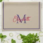Simple Preppy Khaki Tan Deep Blue and Red Monogram Tea Towel<br><div class="desc">This simple and modern kitchen dish towel features a preppy monogram in warm shades of khaki tan,  deep navy blue and red that you can personalise with your choice of name and initial.</div>