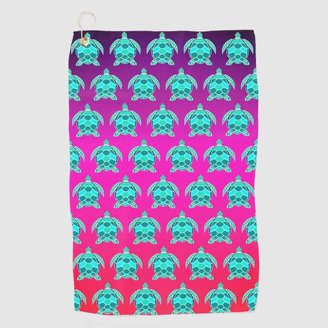 Simple Pretty Blue green turquoise teal Sea turtle Golf Towel (Front)