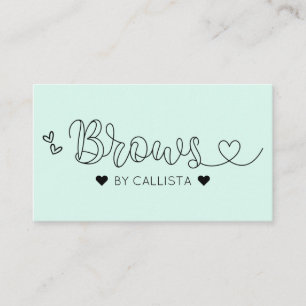 Simple Pretty Mint Green Hearts Typography Brows Business Card