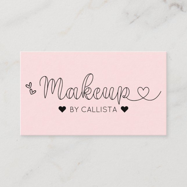 Simple Pretty Pink Hearts Typography Makeup Artist Business Card (Front)
